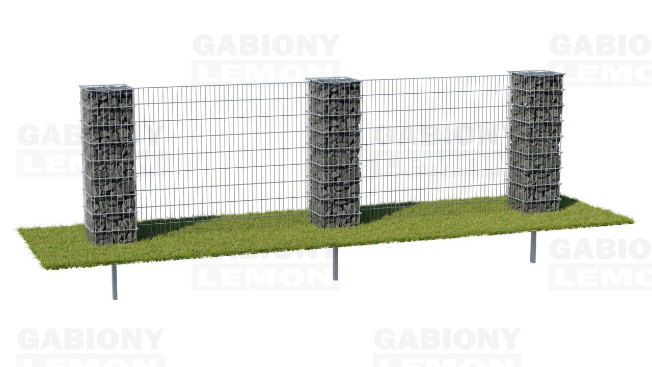 słupki gabionowe z panelami ogrodzeniowymi 2D aż do gruntu