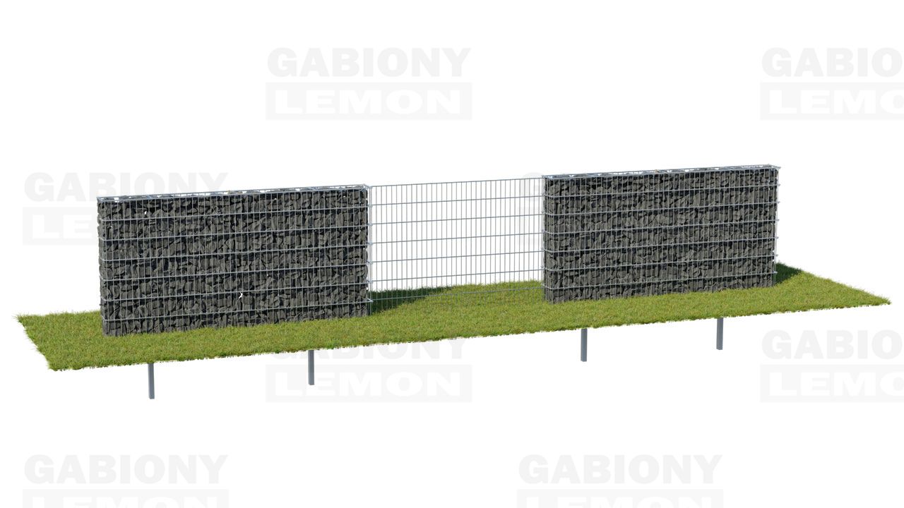 przezroczyste ogrodzenie z paneli 2D z nieprzezroczystym ogrodzeniem gabionowym