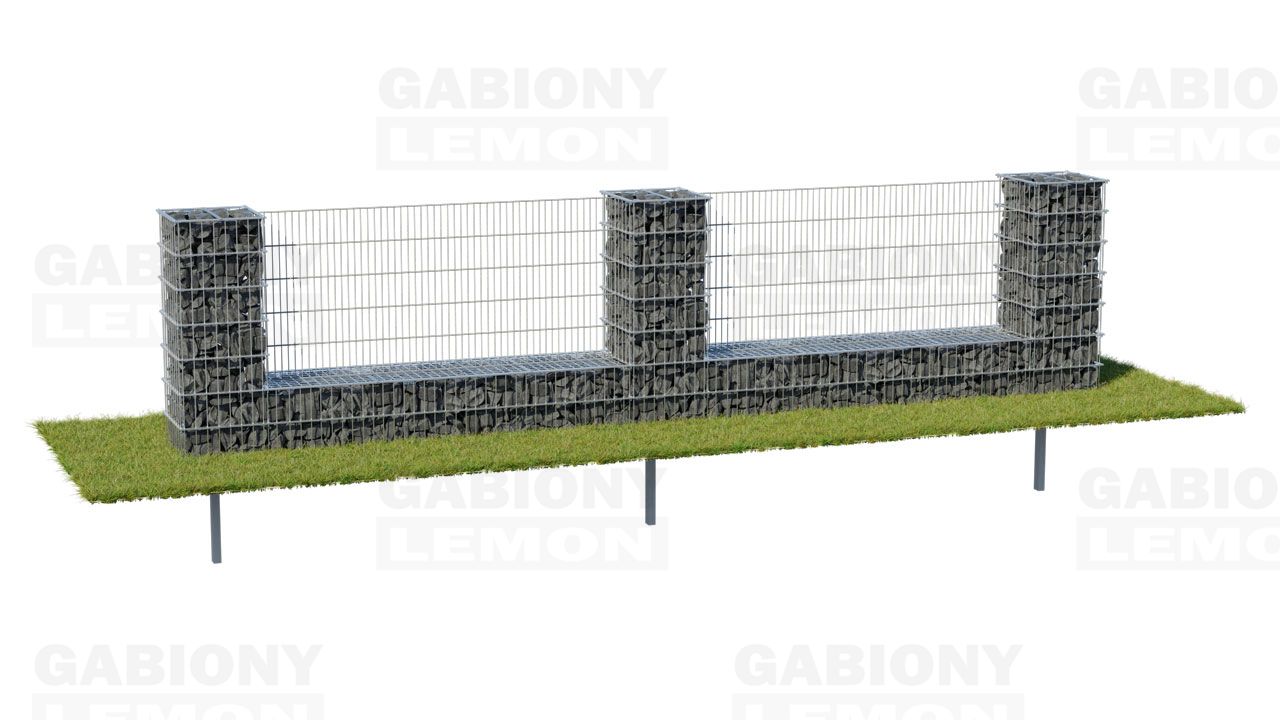 ogrodzenie gabionowe w połączeniu z panelami ogrodzeniowymi 2D